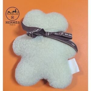 Hermes (Authentic) Plush Wool Fleece Stuffed Baby Teddy Bear Toy w/ Ribbon VTG